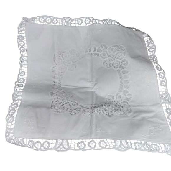EXQUISITE CROCHET LACE & CUTWORK WHITE COTTON SQUARE EURO PILLOW SHAMS, PAIR-2! - Picture 6 of 9